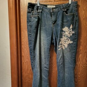 Embroidered Floral Denim Jeans Women Size 16w